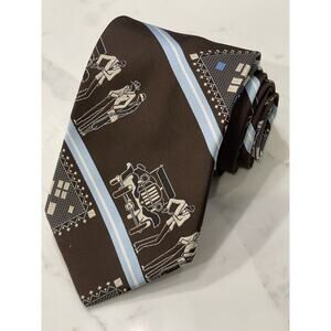 Vintage Brittania Brown Antique Cars Dapper Tie 55.5 x 4.25 Wide Retro Ugly MCM